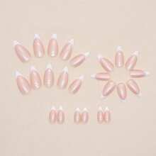 24 piezas de láminas de uñas con estilo francés aptas para damas y niñas, ideales para citas, fiestas, festivales, decoración del Día de San Valentín, pegatinas de manicura francesa simple, uñas postizas desprendibles (incluye hojas de pegamento y limas de uñas hoy)