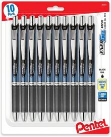Energel 0.5 Mm Black Needle Tip Pens 10 Pack Rtx Retractable Liquid Gel Pen, Great For Office, School & Home For Women & Men