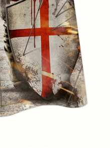 男士骑士图案剑盾字母印花圆领短袖 T 恤，新颖时尚男士运动 T 恤，适合夏季户外活动的上衣 - 彩色 - 查看 4