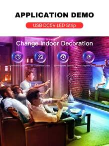 Artículo de decoración del hogar Luz de cadena LED de 10 m / 33 pies con control de aplicación inteligente, para el Día de la Madre, Eid al-Adha, alimentado por USB 5V, tira de luz flexible de LED RGB que cambia de color con sincronización de música, utilizado para iluminación trasera de TV