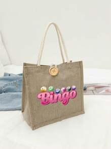 宾果之夜台球彩票图案女士小手提包，可重复使用印花女士手提包，双手柄购物书包，大容量单肩包，休闲手提包，圣诞节收纳袋，适合通勤、上学和购物 - 彩色 - 查看 7