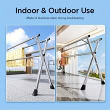 Joybos Foldable Clothes Drying Rack, Stainless Steel Collapsible Laundry Drying Rack, Collapsible Floor Standing Clothing Dryer, Retractable, Expandable, Collapsible For Easy Storage, Rust-Proof, Works Both Indoors And Out, Essential For Camping/Trailers, 123-200cm Length, Oversized For Multiple Garments - Silver - View 4