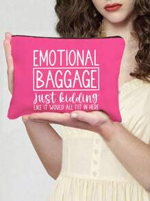 Leraar Waardering Cadeau Make-up Tas Met "EMO TIONAL BAGGAGE" Prints, Linnen Portemonnee, Cosmetische Tas, Voering, En Geen Sluiting - Perfect Voor Opvoeders En Schoolpersoneel, Leraar Bedankcadeau, Stijlvolle Casual Accessoires Voor Uitjes, Vakantie