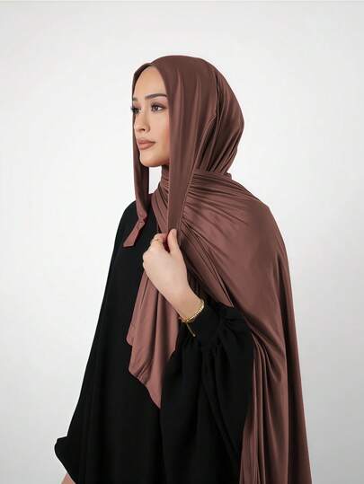 1pc Women Jersey Hijab, Modal Sweat Cloth Hijab, Solid Color Silky Soft Breathable Rayon Fabric Headscarf, Head Wrap, Turban, Prayer Shawl, 180cm*70cm, Suitable For Daily Outdoor Prayers