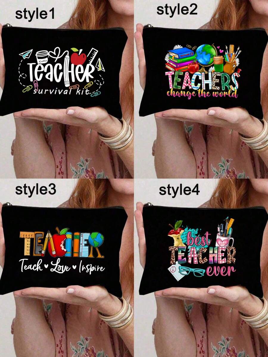 Best Teacher Ever Letter Print Makeup Bag,Teacher Gifts,Gift Bag Zipper Bag For Travel,Lightweight Storage Bag, Coin Purse, Zipper Clutch Pouch,Pouch Bags Cosmetics Bag Makeup Storage Bag Beauty Bag,Women Makeup Bag Pouch Travel Toiletry Organizer,Back To School Teacher Gift,For Holiday Beach, Bathroom Collection, Bedroom Collection, Large Capacity