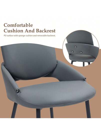 Set Of Dining Room Chairs Armrests, Faux Leather Armchair, Living Upholstered Office Stoel Zwart Metal Feet view 3