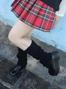 1 par de calentadores de piernas de mujer de punto con rayas verticales de un solo color, calientes, adelgazantes y de moda para uso diario, casual y de fiesta