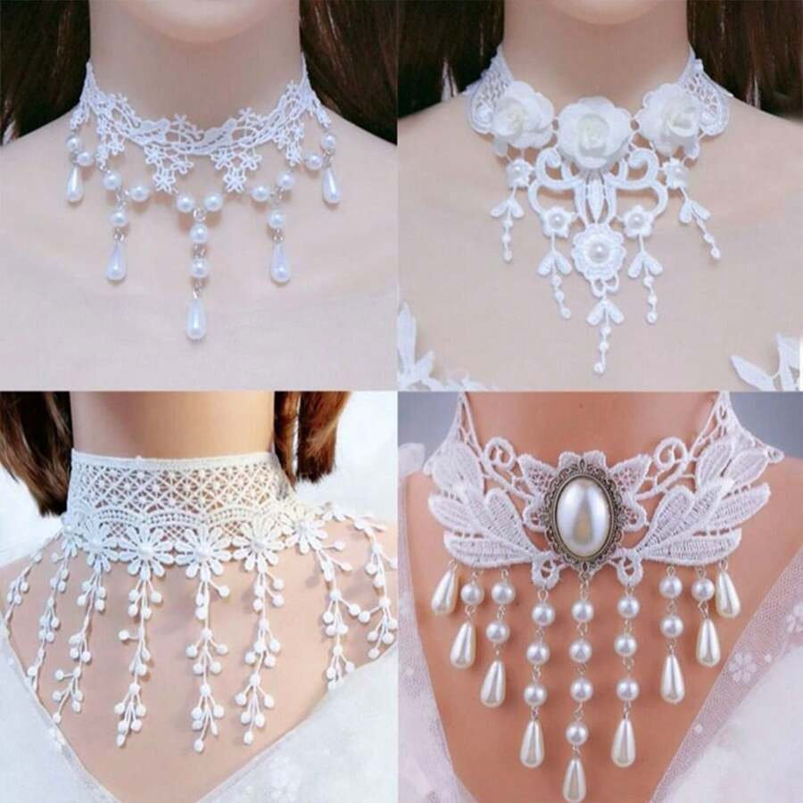 Women Fashionable Faux Pearl Decor Choker, For Party