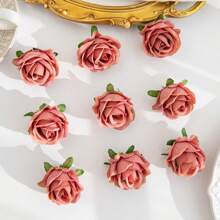 5/10 件人造烤玫瑰花头，适合春秋季婚礼花瓶，适用于家庭、餐厅、卧室、厨房、房间装饰、节日生日派对配件、户外花园装饰 - 豆沙色 - 查看 5