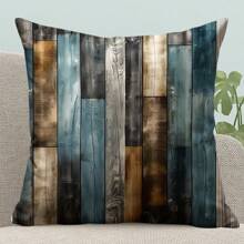 1 件乡村风格木板设计，时尚枕套，带有泥土色调。四季皆宜，（不含枕芯）