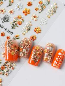 2 pièces Autocollants d'art des ongles 5D en relief, fleurs à cinq pétales jaune orangé. Conceptions d'ongles floraux jardin fleurissant mariage. Fournitures pour ongles DIY, décorations de charmes en relief