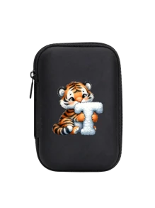 Cute Cartoon Animal Pattern Themed Alphabet A-Z Portable Mini Storage Bag, Waterproof And Shockproof Digital Pouch For Storing Initial, Name, Logo, Phone Charger, Data Cable, Zipper Storage Box, Wallet-Style Data Cable Storage Bag, Digital Pouch, Electronic Product Bag, Electronic Storage Device Data Cable Storage Bag, Wireless Earphones, Bluetooth Earphones, Suitable For Business, Travel, School, University, Office - Black - View 17
