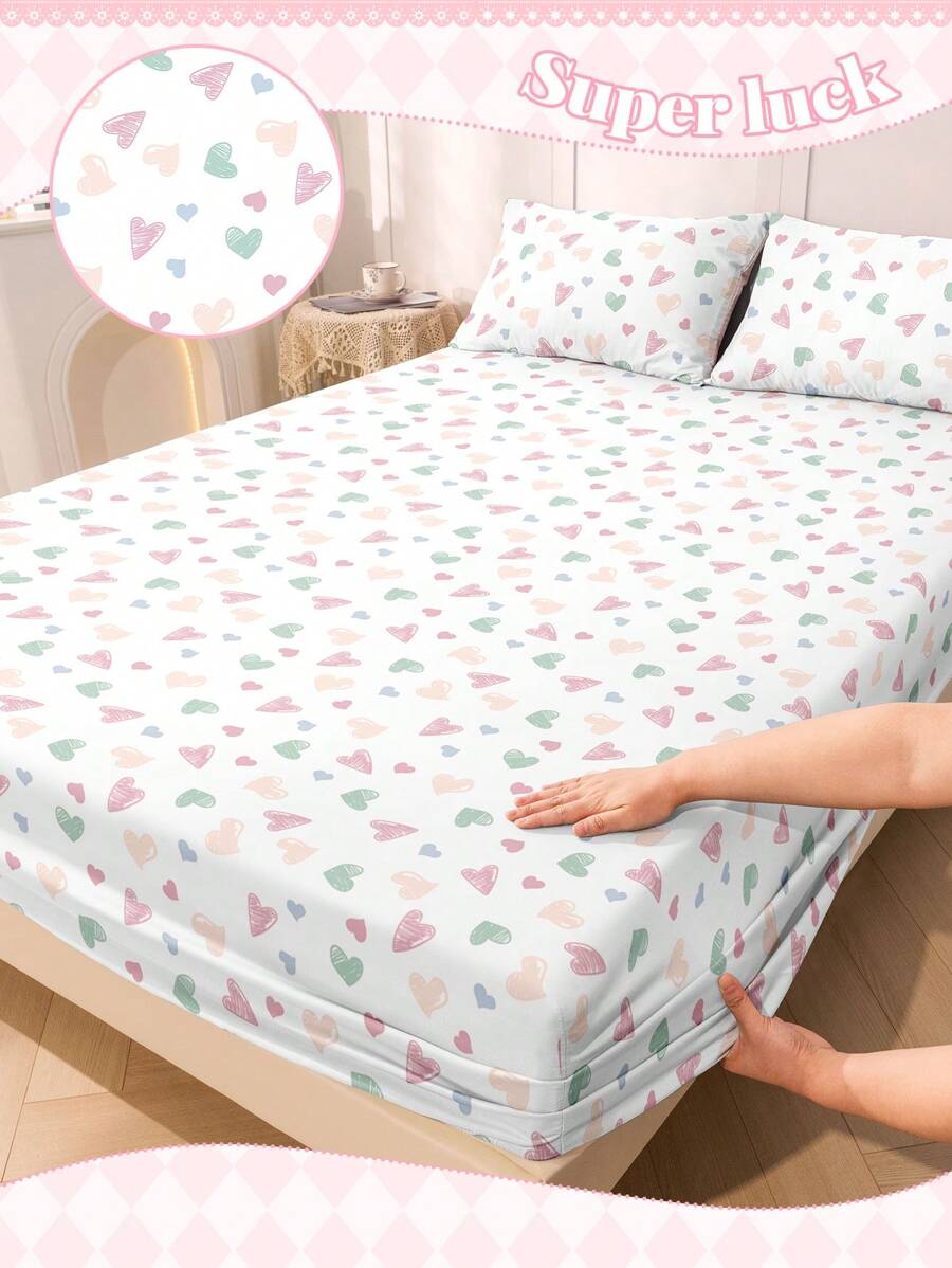1pc Bed Sheet, Bedding, Fitted Sheet, Mattress Cover, Soft And Comfortable Bedding For Bedroom, Cute Princess Style Mattress Topper, Breathable A Bed Cover, Skin Friendly Mattress Protector, Made Of Soft And Breathable Fabric, Home Decor, All Size Bed, For Twin, Full, King, Queen Size, Fitted Bed Sheet Only, Machine Washable, Ideal Easter Gift, For Independence Day Gift, Perfect Holiday Gift, - Continuous Love - View 1