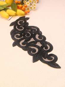 多色 3D 刺绣、串珠、网眼面料、DIY 服装、婚纱配饰，尺寸：长 32 厘米/宽 15 厘米 - 黑色 - 查看 5