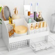 1 Pieza Organizador de maquillaje con cajones, almacenamiento de cosméticos para tocador, vanidad y encimera del baño, soporte de belleza para lápiz labial y brochas, organizador de productos de cuidado de la piel para tocador, vitrina para cosméticos