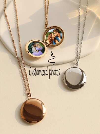 Personalized With Your Own Photo Stainless Steel Locket Necklace,Photo Necklace,Photo Locket,Keepsake Photo Frame Charm Gold,Silver Stylish,Unisex,Simple,Vintage,Goth,Cuties,Casual Custom,Personalized,Unique Ideal Gifts For Him,Ideal Gifts For Her Her,Boyfriend,Girlfriend,Dad,Mom,Family,Friends,Pets,Son,Daughter,Grandparents For Anniversaries,For Birthdays,For Daily Wear,For Weddings,For Graduation,For Prom,For Party