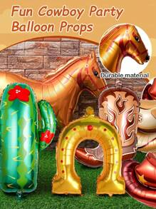 Set de 6/12 globos de temática del oeste, incluye globos con forma de caballos, sombreros vaqueros marrones, botas, globos con forma de cactus, globos de lámina con forma de herradura, adecuado para fiestas temáticas del oeste salvaje, decoraciones de fiestas de cumpleaños, fiestas temáticas de primer rodeo, despedidas de soltera vaquera, decoración de animales de granja - Multicolor - Ver 6