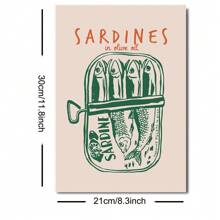 1pc Unframed Green Vintage Sardine Fish Wall Art Print - Retro Kitchen Decor Poster For Seafood Restaurant, Bar Cart, Modern Home - Minimalist Painting For Living Room & Dining Room Decorations - Multicolor - View 8
