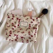 1 pezzo Borsetta per trucco, bella con motivo floreale a rose, portapennelli, porta cancelleria, pochette multifunzionale con zip, borsetta cosmetica portatile, porta medicinali, salviette e tessere, confezione regalo, borsa da toilette, custodia per cosmetici da donna, per contenere rossetti, pennelli da trucco, prodotti per la cura della pelle, telefono cellulare, monete, piccoli articoli, per uso domestico, da viaggio, per vacanze e scuola, per spiaggia, bagno, camera da letto, grande capacità