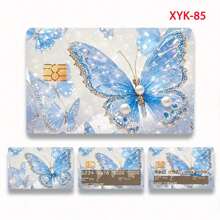 4 件装交通卡贴纸，闪亮 PVC 信用卡和借记卡贴，带四种蝴蝶图案，防水卡通风格保护膜，时尚保护，适用于交通卡贴纸