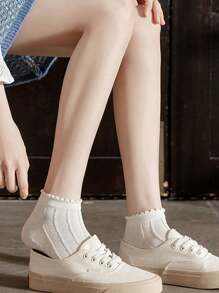 5/10 Pairs Bow Pattern Ankle Invisable Socks Low Tube Casual Style With Patterns Cute And Graceful In Cream White Comfortable - Multicolor - View 4