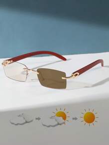 1 副男士无框窄方形学院风精致简约现代商务多场合变色时尚眼镜，适合驾驶、旅行、通勤和学校使用，适合夏季海滩度假、户外、旅行