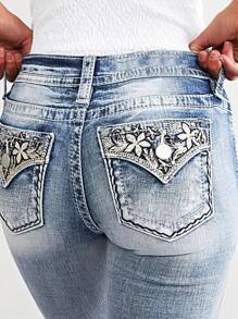 Ladies High Waist Slim Jeans Wash Stretch Jeans - Rửa nhẹ - Xem 5