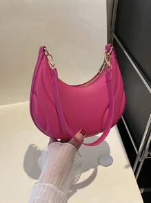 Stylish Solid Color Fashionable Shoulder Handbag For Women - Hot Pink - View 7