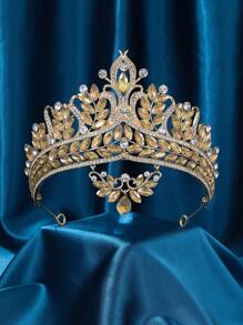 Rhinestone Leaf Wedding Tiara Headband For Brides, Rose Gold Crown Headband For Pageants Wedding Prom Birthday - Multicolor - View 6