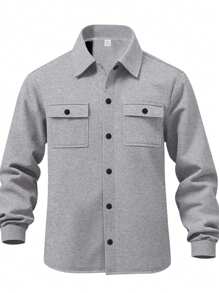 2025 Spring & Autumn Casual Men's Thermal Lined Collared Single Breasted Solid Color Slim Fit Jacket - Light Grey - View 3
