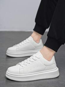 男士简约白色PU拼接系带休闲运动鞋，舒适百搭，适合日常通勤、户外运动，四季皆宜，可搭配运动牛仔裤。 - 白色 - 查看 8