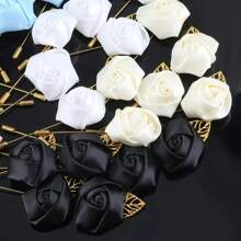 6pcs/Pack Groomsmen Lapel Flower, Silk Rose Brooch For Wedding Bride Bridesmaids, Men's Suit Accessory For Prom - Brooch - View 6
