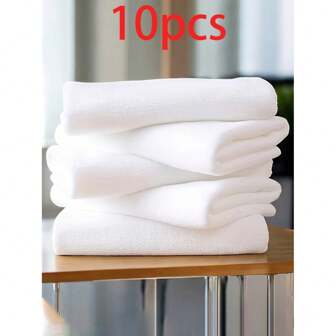 5/10条装超柔软速干浴巾 - 高吸水性，100%涤纶，现代白色 - 适用于浴室和旅行浴巾