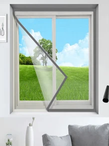 1 pedaço de cortina de rede de ventilação cinza mosquiteira, sem perfuração, com gancho e alça, fácil instalação, quarto, à prova de insetos, banheiro, ventilação, ventilação e criptografia de poeira, manual de ventilação, decoração para casa, simples e conveniente