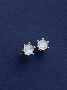 1 对 925 纯银简约可爱月光石耳钉，适合工作、休闲、约会、婚礼、派对等场合 - 銀色 - 查看 4