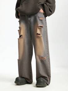 INFLATION Distressed Pocket Wide Leg Loose Fit Men's Jeans - Brown - View 6