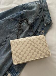 A Lady's New Fashion Monogram Shoulder Bag, Metal Chain Versatile Casual Crossbody Bag, Street Square Bag, Suitable For Young Girls, College Students, Beginners, White-Collar People, Shopping, Great For Office, College, Work, Business, Commuting.