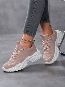 Women's Minimalist Light Pink Casual Sneakers, Breathable Soft Comfortable Low-Top Thick Sole Athletic Shoes For Running, Outdoor Fitness And Daily Wear - Baby Pink - View 2