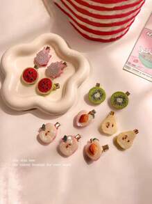 12pcs Lifelike Fruit Hair Clips For Women, Cute Quirky Bangs Clips Kiwi Hair Accessories (No Card),Hair Barrettes Claw Clips, School Stuff - Multicolor - View 6