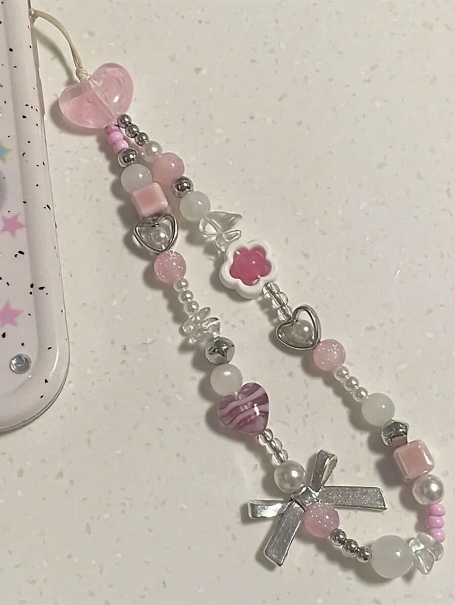 Pink Flower Lariat Phone Lanyard With Bow - Pink - View 1