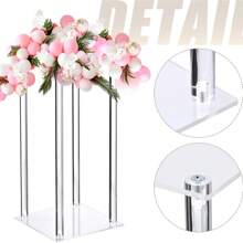 1 peça de suporte de flores quadrado de acrílico, suporte de vaso de cilindro transparente, peça central de mesa geométrica, suporte de flores de mesa para reuniões em casa, decoração de festa de casamento, decoração de palco de casamento para artes florais - transparente - Ver 4