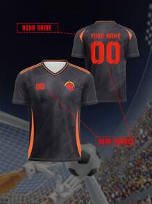 V-Neck Kids Soccer Jersey, Colombia. Breathable & Quick Dry Spring/Summer Tops For Boys & Girls, Custom Name & Number. Comfortable, Breathable, Fitted Sports & Casual Outdoor Running Shirt, Orange & Black