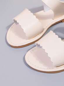 1 Pair Toddler/Little Girls Beige PU Leather Wave Stripe Sandals With Adjustable Strap And Round Toe Design, Suitable For 3-15 Years Old, Casual, Party, Vacation, Spring/Summer - View 6