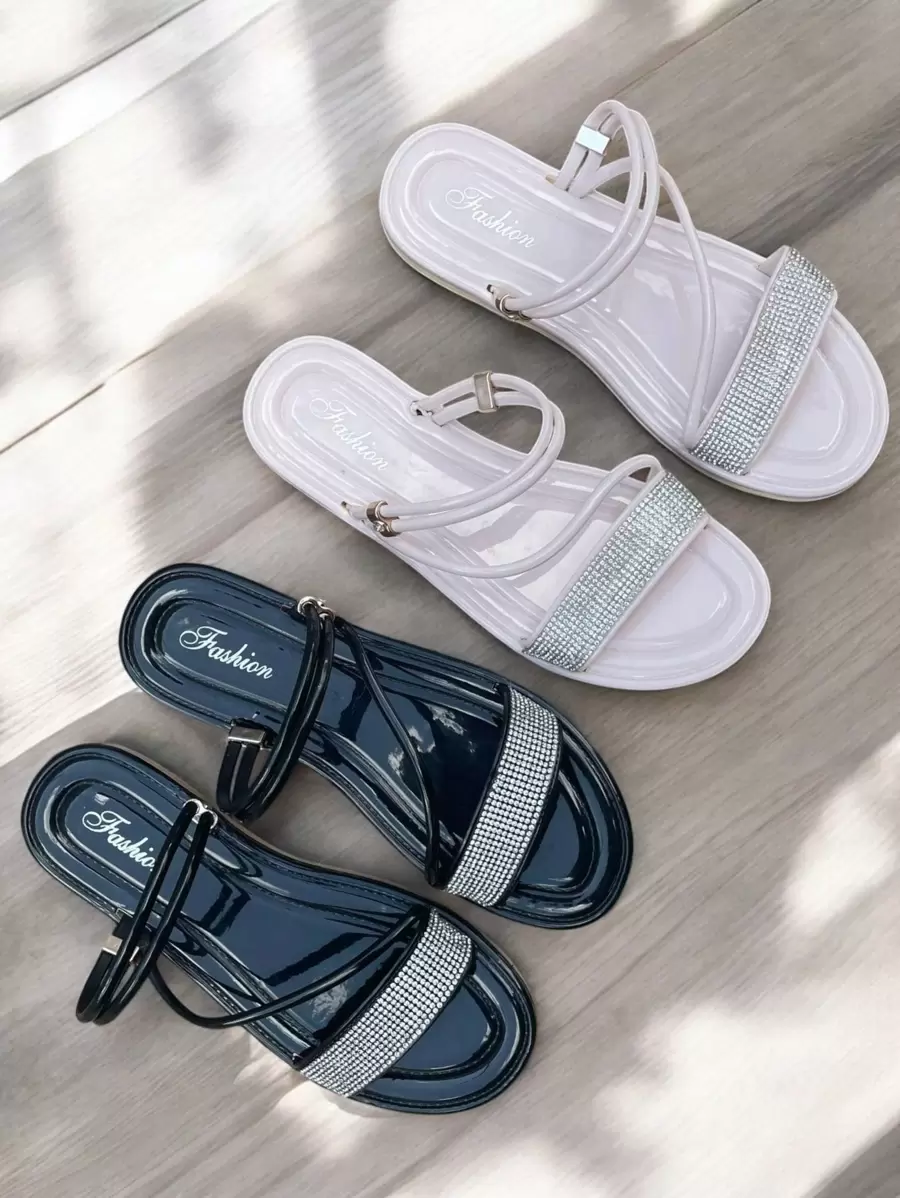 2 Pzas Sandalias en color negro y nude, sandalia estilo romana con brillos para dama, sandalias resistentes y de buena calidad, Sandalias antiderrapante