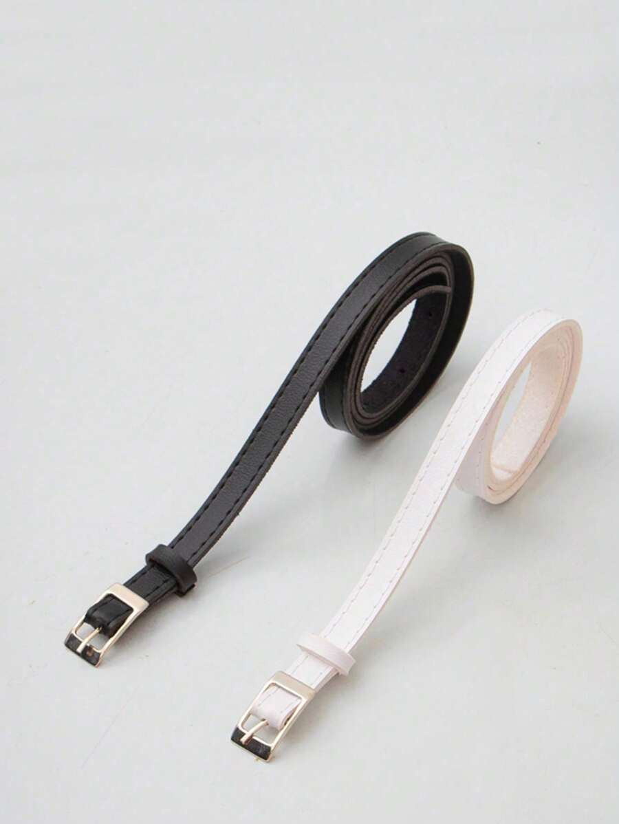 KIT 2 CAROLA Women's Belt Gold Metal Synthetic Leather Minimalist Fashion Blogger Unisex Daily Use Simple Casual 2024 Popularity Beautiful Season Black White Brown Caramel Pink Current Size Stitched Occasional Versatile Decorative Vintage - Đen và trắng - Xem 1
