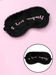 1pc Girls Black Stretchy Polyester Gold Printed Fabric Cute Elastic Band Sleep Mask, Suitable For Daily Rest Wearing