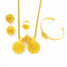 African Dubai Style Women Jewelry Set, Golden Color Classic Elegant Accessories Including Pendant Earrings Ring Bracelet, Bride Wedding Gift - Yellow Gold - View 12