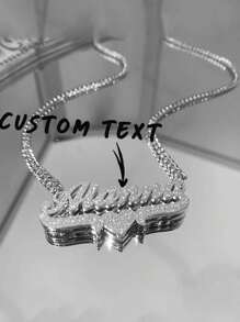 1pc Custom Double Layer Name Necklace Stainless Steel Cuban Chain Heart Name Plate Shiny Pendant 3D Name Personalized Jewelry Unisex Christmas Gift For The Family Stylish Gorgeous Holiday Gift For Him, Engraved, Stainless, Unisex, Casual, Custom, Personalized, Unique, Customized, Children, School Supplies, For Teenagers, Junior High School Students, Middle School Students, High School Senior High School Students, College Students, University Students, Freshman, Sophomore, Underclassmen