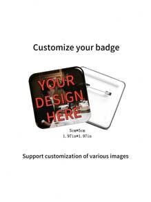 Customizable Square Image And Text Content Personalized Badge, Memorial Festival Party Wedding Brooch Pin, Upload Custom Content Lapel Pin