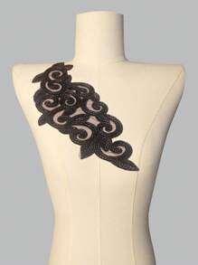 多色 3D 刺绣、串珠、网眼面料、DIY 服装、婚纱配饰，尺寸：长 32 厘米/宽 15 厘米 - 黑色 - 查看 2